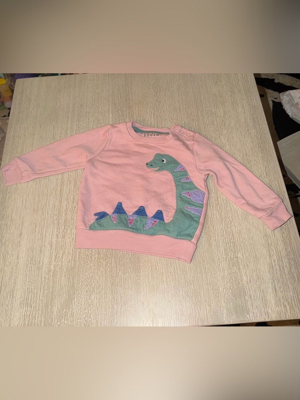 Baby Boden Pink Dinosaur Appliqué Sweatshirt size 6-9 months